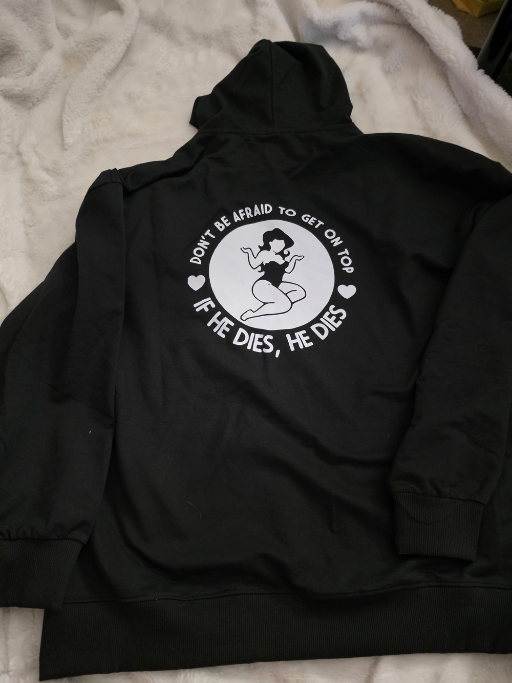 Black Graphic Hoodie Jacket with White Back Print